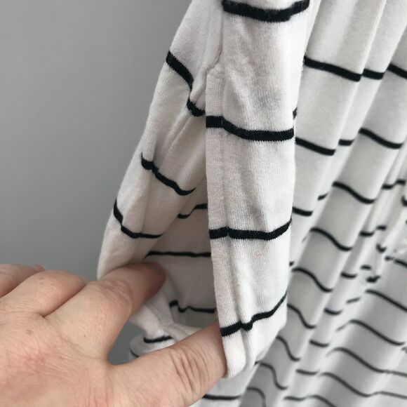 Banana Republic Dress Small White Black Stripe Blouson Keyhole Neck Pockets - Picture 5 of 7
